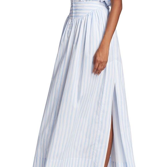 NEW ROSETTA GETTY Gathered Yoke Maxi Skirt - Baby Blue White - size Large - Picture 4 of 11